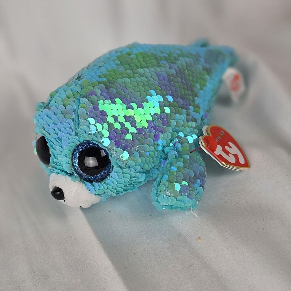 TY 6" Flippables 6" WAVES the Seal Beanie Boos Color Changing Sequin Plush MWMTs